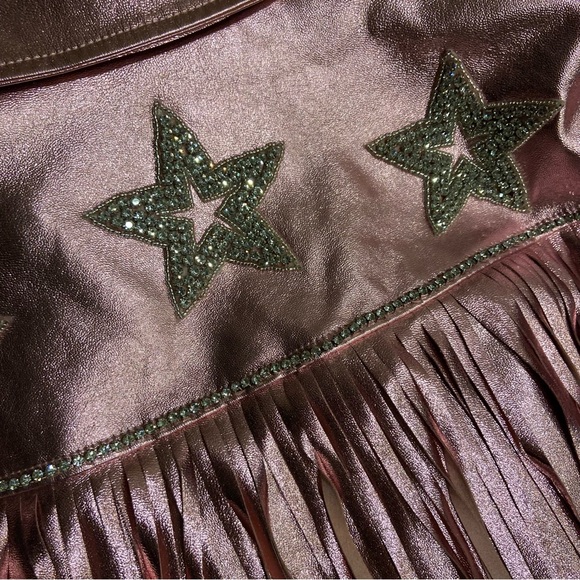 KELSEY RANDALL X Revolve NEW Senne Fringe Jacket Stars Rhinestone Rose Quartz XS - Picture 15 of 16